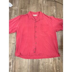 Tommy Bahama Mens XXL Red 100% Silk‎ Short Sleeve Button Up Shirt beachy
